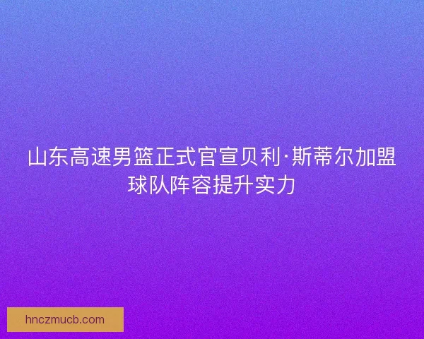 山东高速男篮正式官宣贝利·斯蒂尔加盟球队阵容提升实力